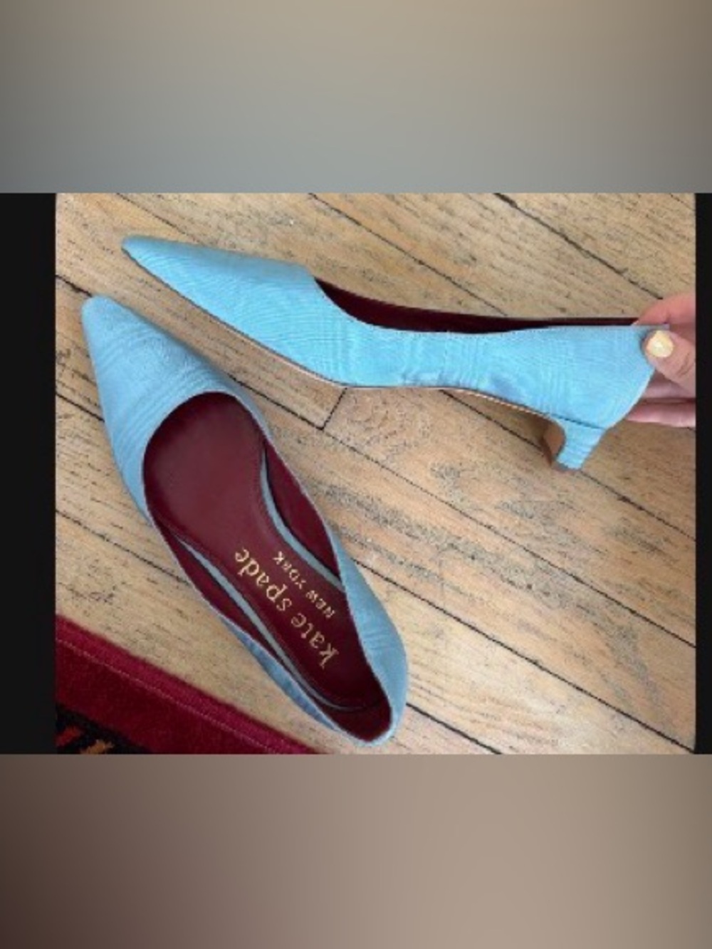 Baby blue silk kate spade kitten heels